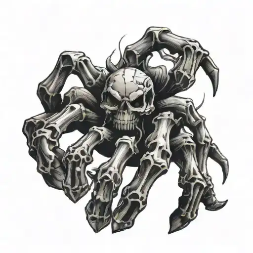 Spider Wit Skeleton Bones On Fingers