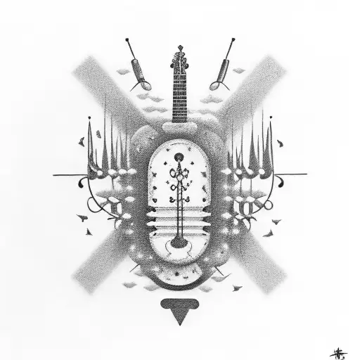 A Traditional Mahori Design Incorporating Musical Elements Like Notes And Guitar Frets