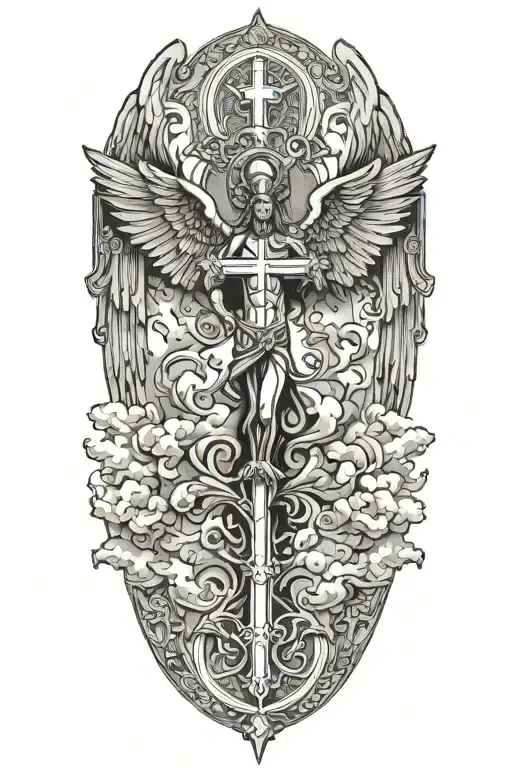 Cross And Clouds With An Archangel