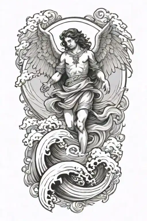 Waves And An Archangel Raphael With Clouds