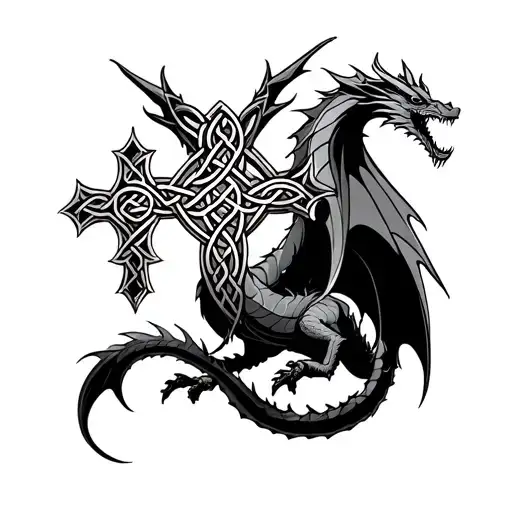 Dragon Catching A Celtic Cross With Entlac