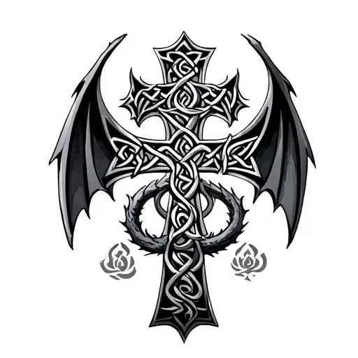 Dragon A Celtic Cross With Entlac