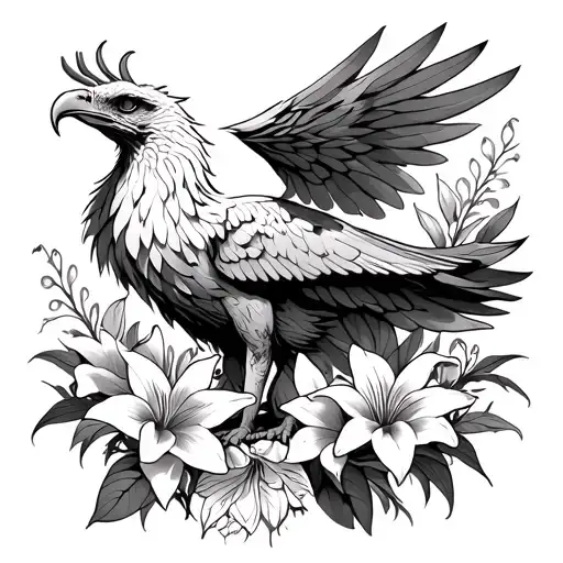 Griffin Surrounded By Lillys Blossoming In Beautiful