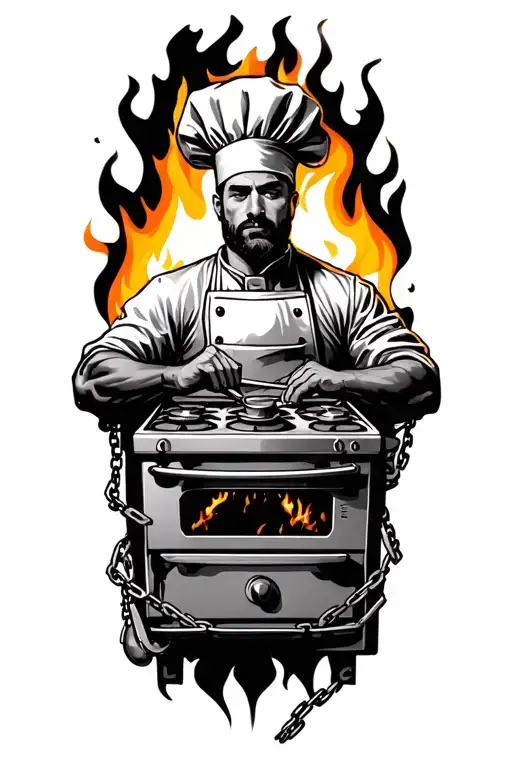 Chef Chained To Stove Surrounded By Flames Wrapped