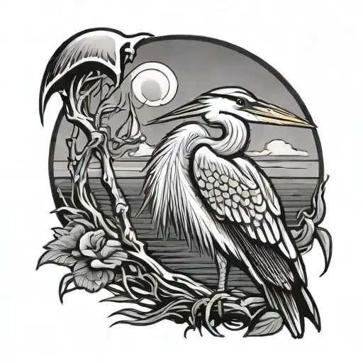 Great Blue Heron With Scythe Beak Grim Reaper