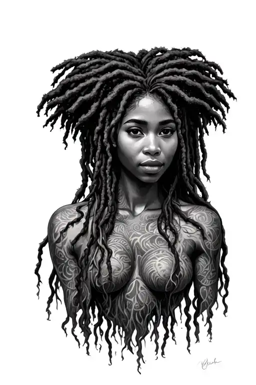 Black Woman With Dreads As Willow Tree Body Shaped Like