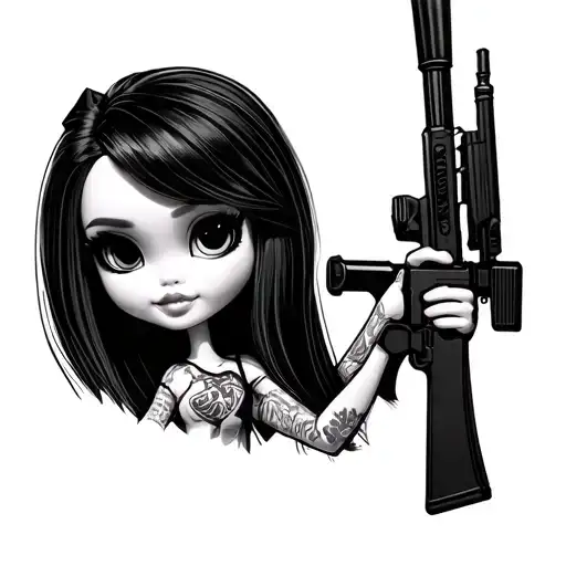 Bratz Doll Girl Long Hair Holding A Sniper Rifle