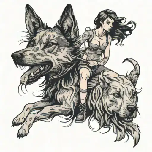 Woman And Fierce Dog