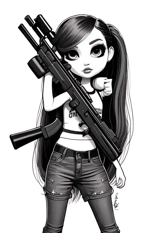 Bratz Doll Girl Long Hair Holding A Sniper Rifle