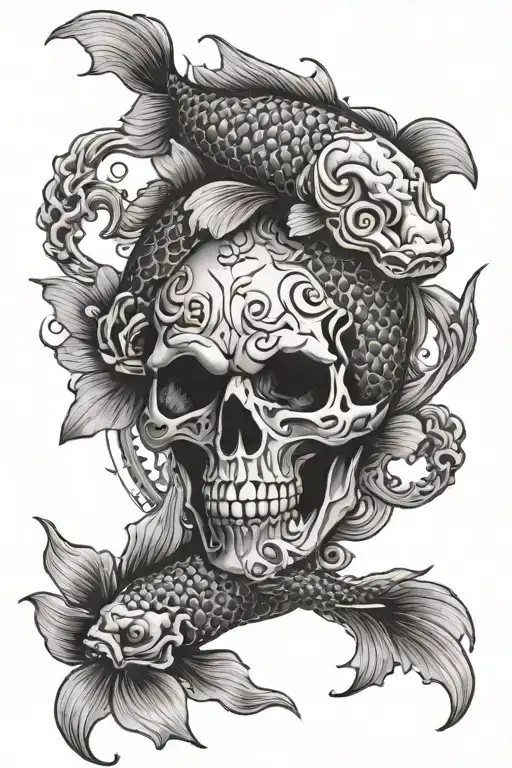 Skull Face Koi Fish Yin Yang