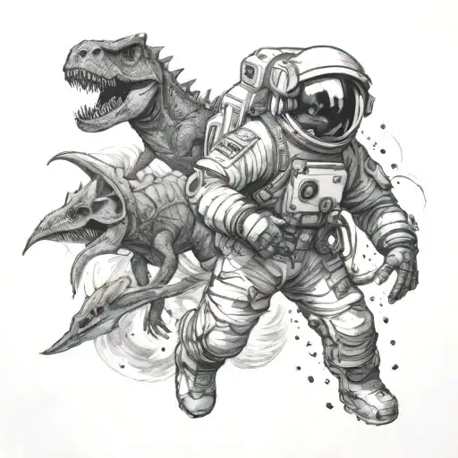 Astronaut Underwater With Dinosaurs