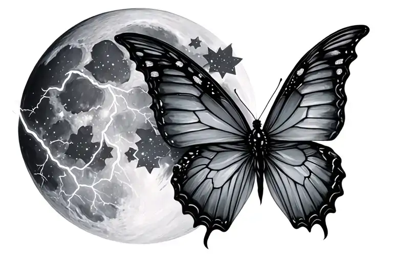 Butterfly Moon Lightning Stars Representing