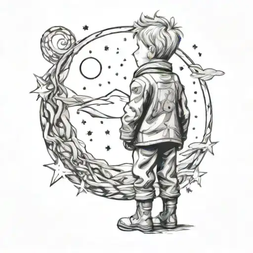 The Little Prince Looking At The Starry Night By Van Gogh