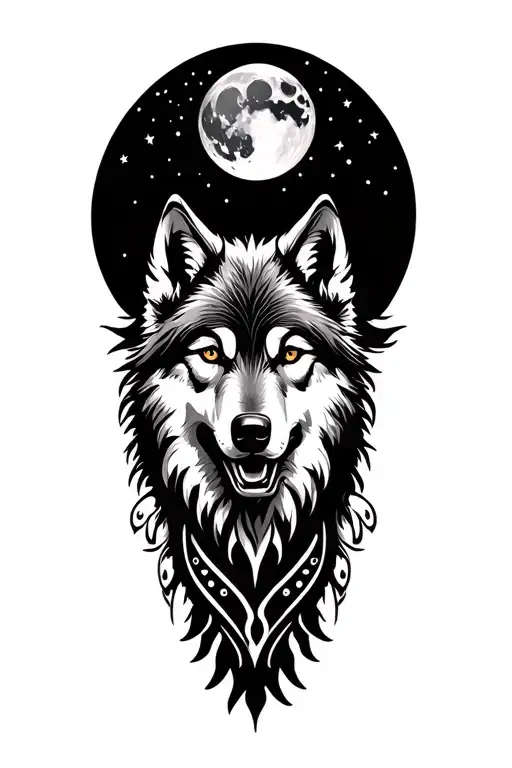 Tribal Wolf Howling At The Moon