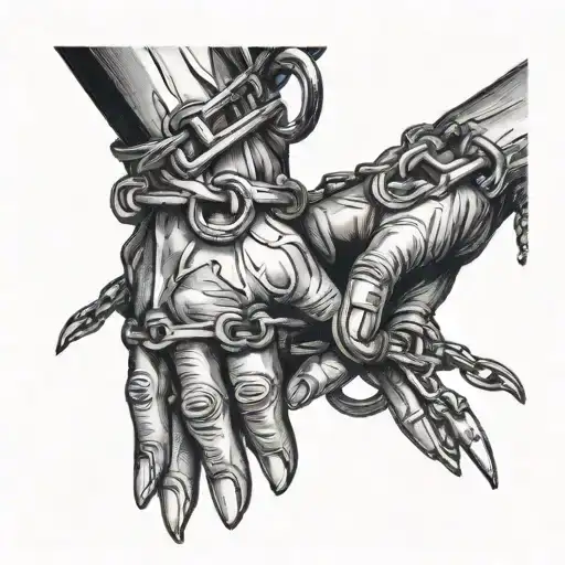 Broken Shackles With Hands Reaching