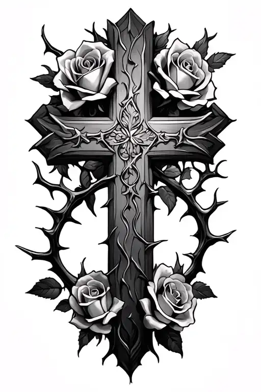 Cross With Roses And Thorns