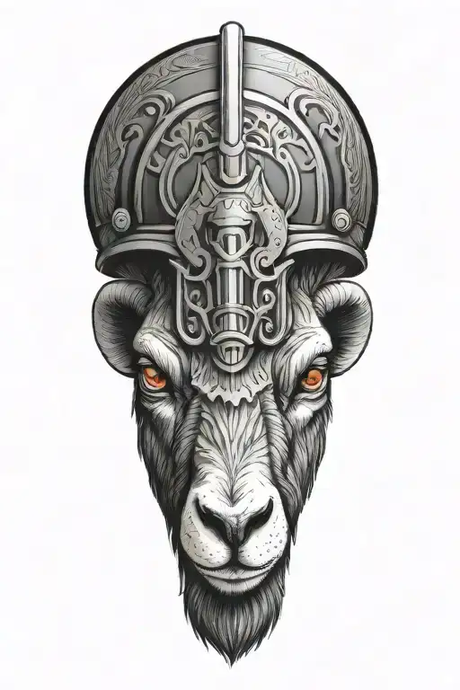 Black Ram Wearing Fire Helmet
