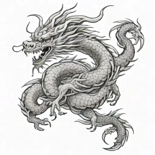 Full Body Japanese Dragon Outline