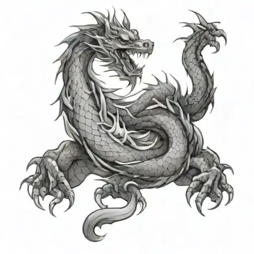 Full Body Japanese Dragon Outline Back