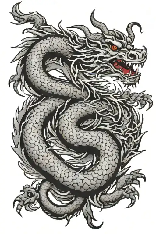 Full Body Japanese Dragon Outline Back