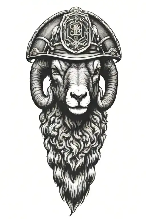 Black Ram Wearing Firefighter Helmet