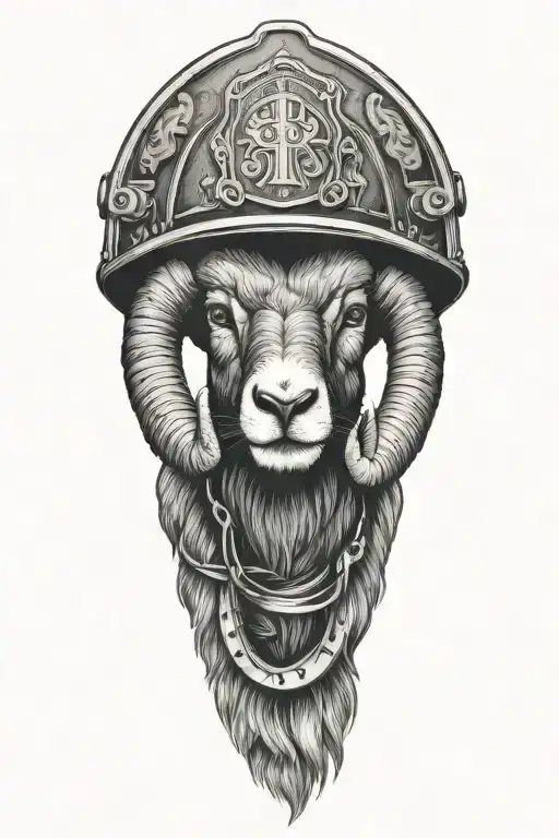 Black Ram Wearing American Firefighter Helmet