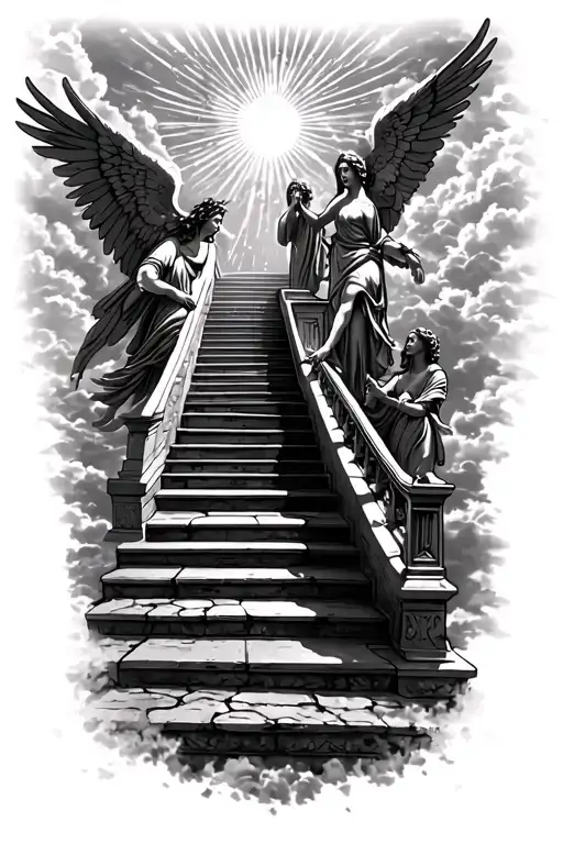 Stairway To Heaven Walking Up Stairs Angels Sun Rays Clouds Heaven Gate At The Top Of The Stairs