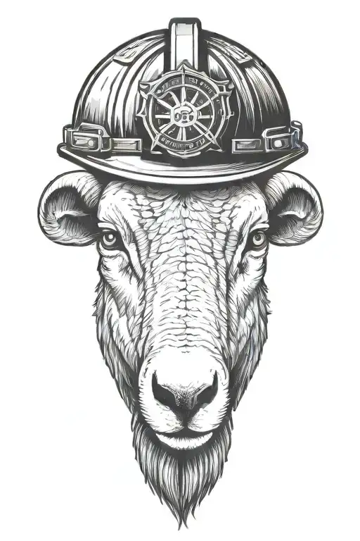 Black Ram Wearing American Firefighter Helmet