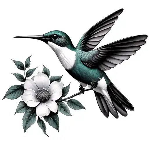 Humming Bird With Flowers