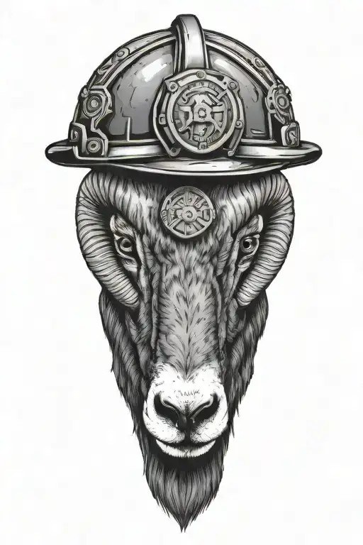 Black Ram Wearing American Firefighter Helmet