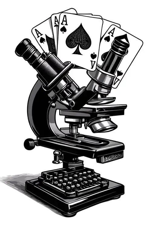 Microscope With Four Ace Cards And Typewriter Ink