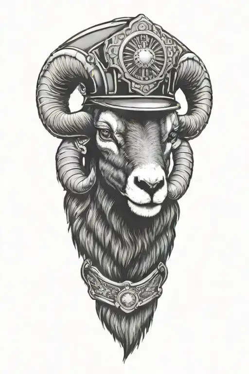 Black Ram Wearing American Firefighter Helmet
