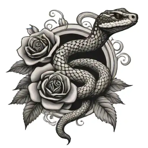 Snake With Roses Surrounding