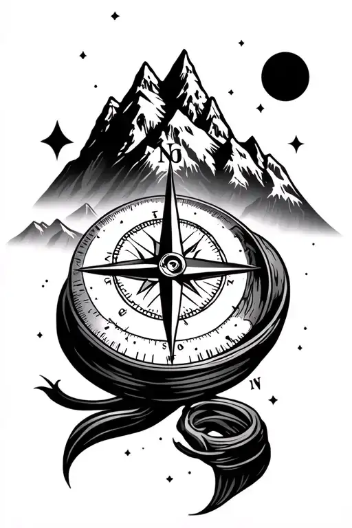 Mountain And Compass Tattoo On Forearm