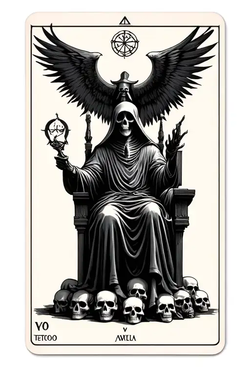 Grim Reaper Sitting On Throne Of Skulls Tarot Carde