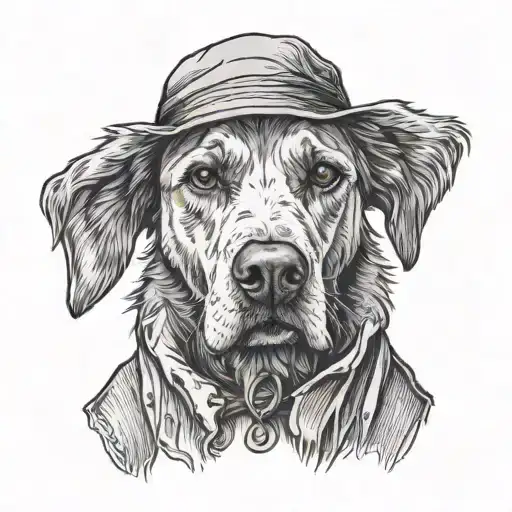 Old Dog Standing Wearing Old Man Clothes