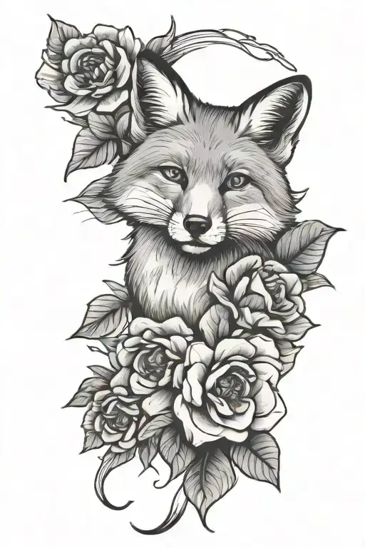 Fox And Camellia Flower