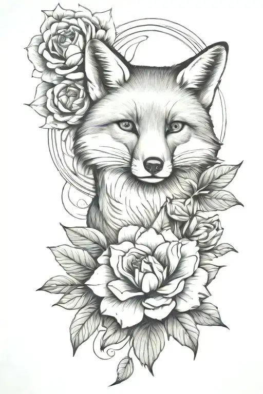 Fox And Camellia Flower