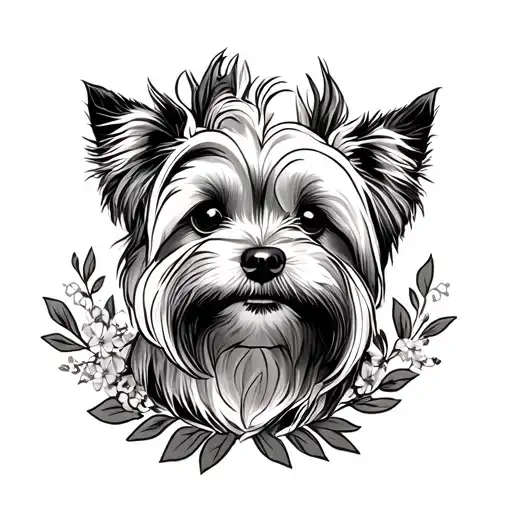 Yorkie Dog Right Ear Half Wreath
