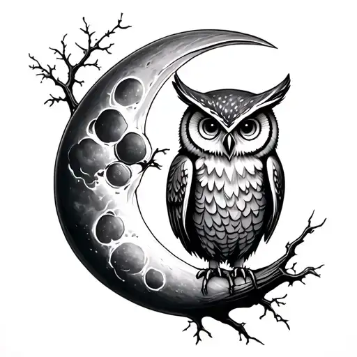 Owl And Moon Merging Together