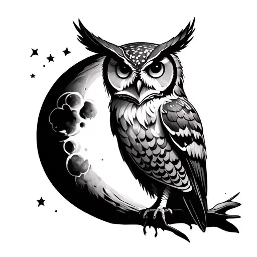 Owl And Moon Merging Together