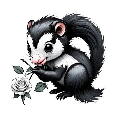Skunk Holding Rose