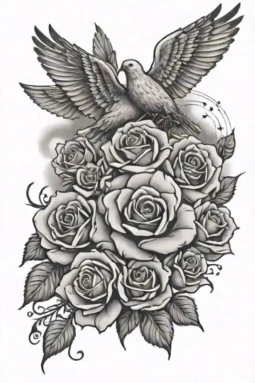 Family Tattoo With A Rose And Clouds And Doves Flying And Lights