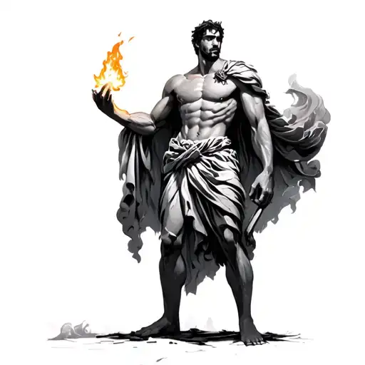 Prometheus Standing Up With A Little Fire In His Hand