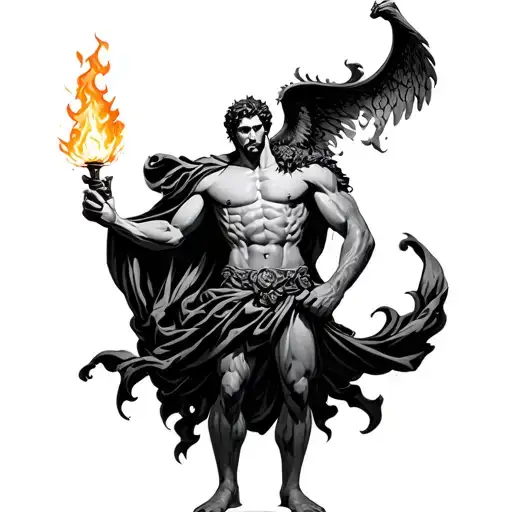 Prometheus Standing Up With A Little Fire In His Hand In A Classic Style