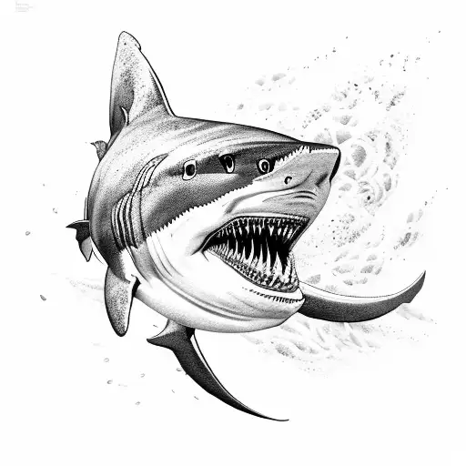 A Black And Grey Polynesian Shark With Intricate Details And Waves