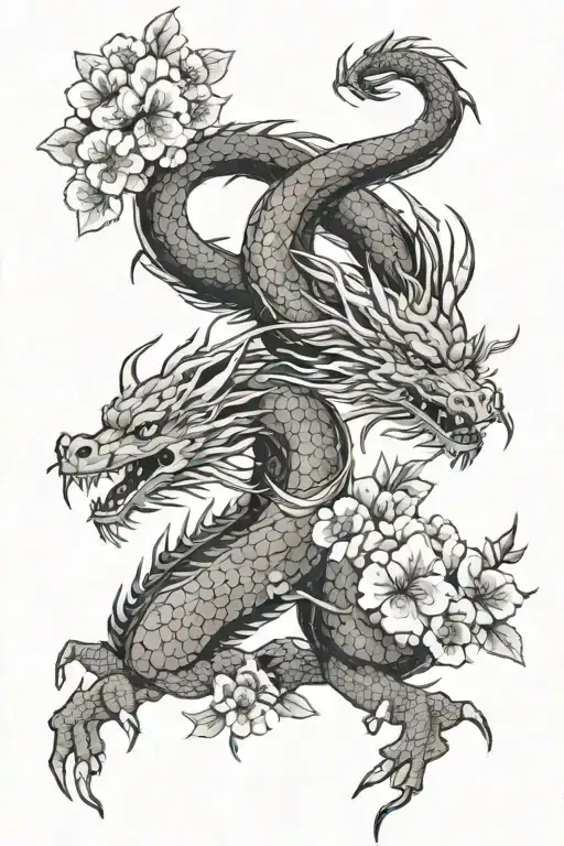 Sakura Flowers And Dragon
