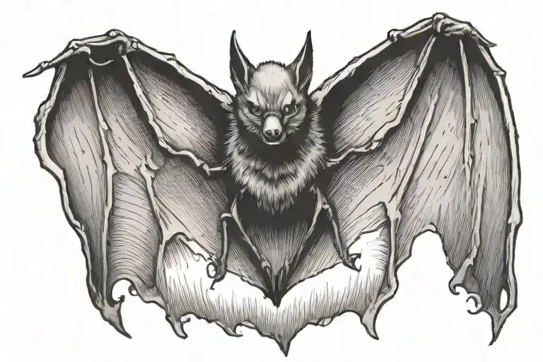 Bat Hanging Upside Down With Wings Outstretched