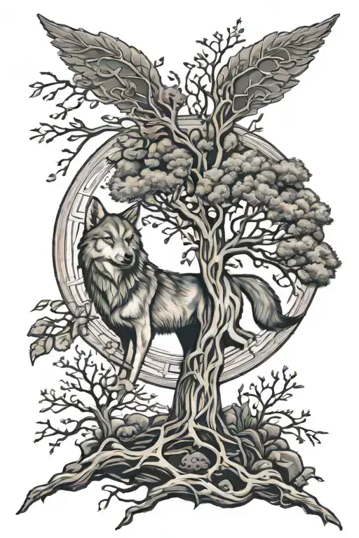 Tree Of Life Tattoo With Wolf