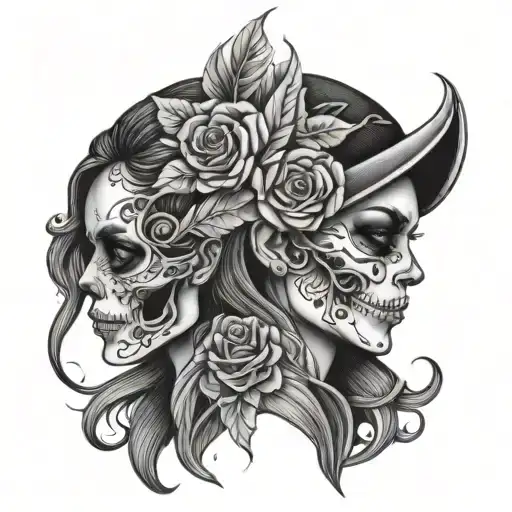 Half Skull Half Womens Face